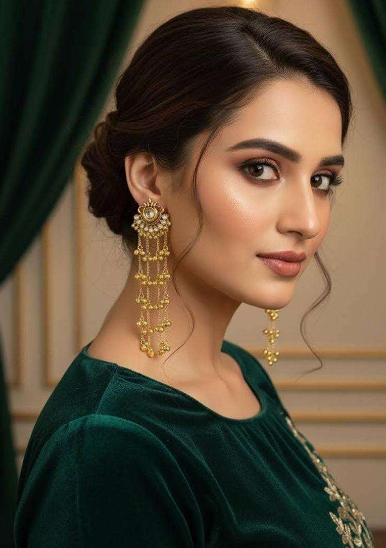 Gold-Plated Contemporary Drop Earrings for Women | Traditional Ethnic Jewellery for Wedding & Festive Wear | Gift for Her - Indya