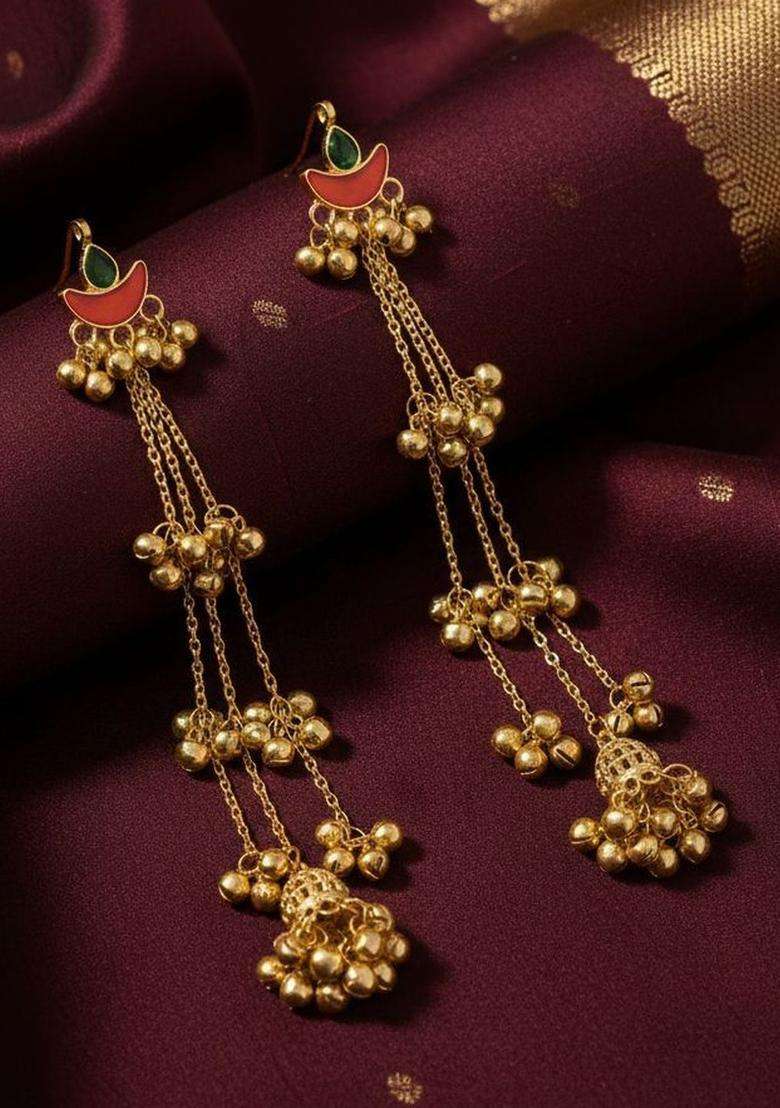 Gold-Plated Contemporary Drop Earrings for Women | Traditional Ethnic Jewellery for Wedding & Festive Wear | Gift for Her - Indya
