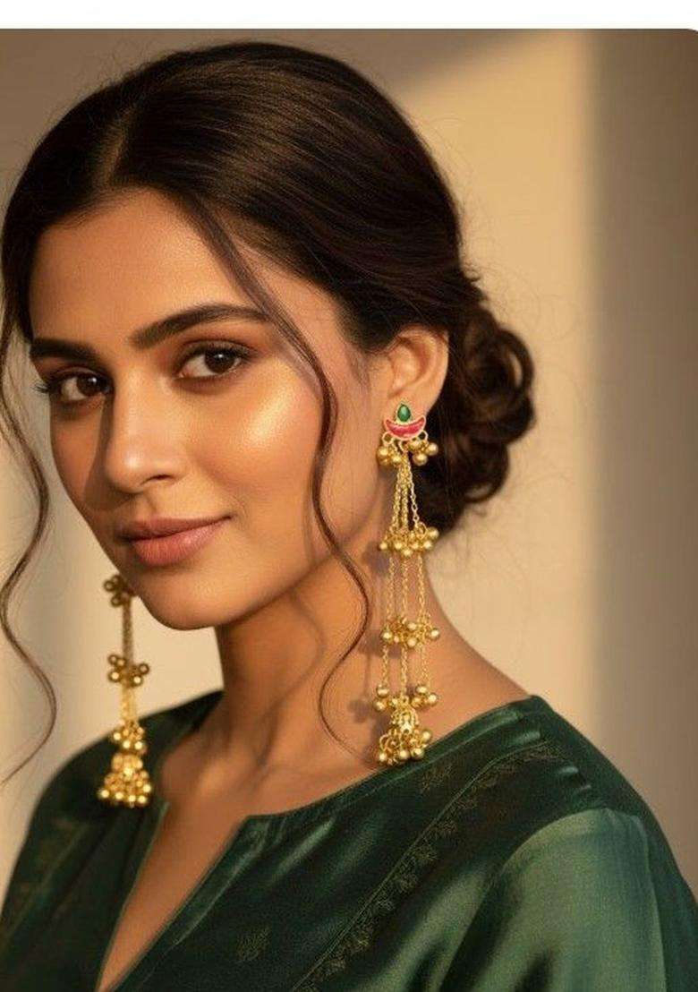 Gold-Plated Contemporary Drop Earrings for Women | Traditional Ethnic Jewellery for Wedding & Festive Wear | Gift for Her - Indya