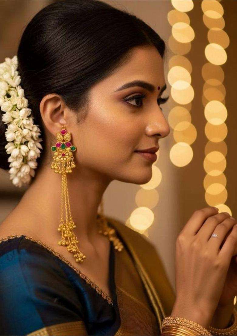Gold-Plated Floral Earrings for Women | Traditional Ethnic Jewellery for Wedding & Festive Wear | Gift for Her - Indya