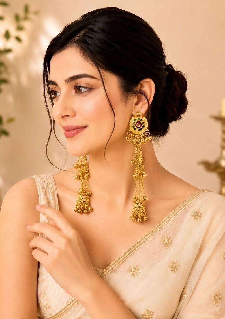 Gold-Plated Contemporary Drop Earrings for Women | Traditional Ethnic Jewellery for Wedding & Festive Wear | Gift for Her - Indya