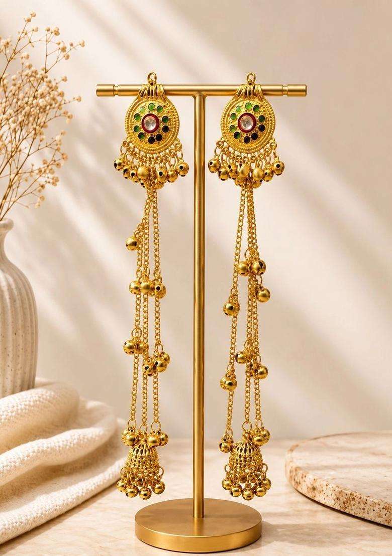 Gold-Plated Contemporary Drop Earrings for Women | Traditional Ethnic Jewellery for Wedding & Festive Wear | Gift for Her - Indya