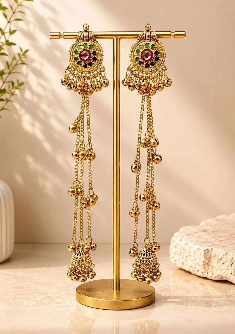 Gold-Plated Contemporary Drop Earrings for Women | Traditional Ethnic Jewellery for Wedding & Festive Wear | Gift for Her - Indya