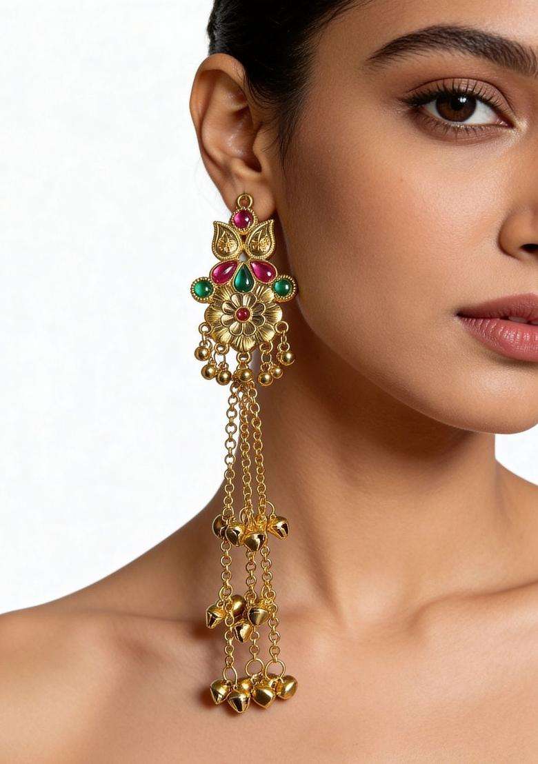Gold-Plated Floral Drop Earrings for Women | Traditional Ethnic Jewellery for Wedding & Festive Wear | Gift for Her - Indya