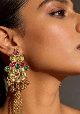 Gold-Plated Floral Drop Earrings for Women | Traditional Ethnic Jewellery for Wedding & Festive Wear | Gift for Her