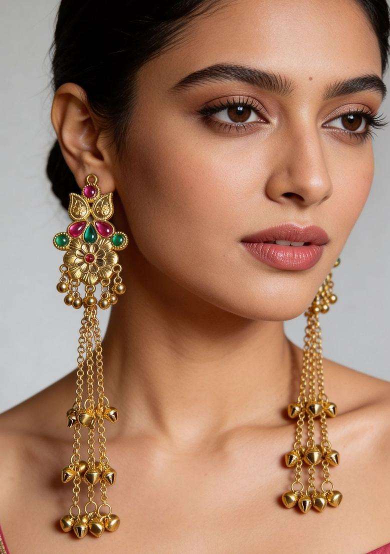 Gold-Plated Floral Drop Earrings for Women | Traditional Ethnic Jewellery for Wedding & Festive Wear | Gift for Her - Indya