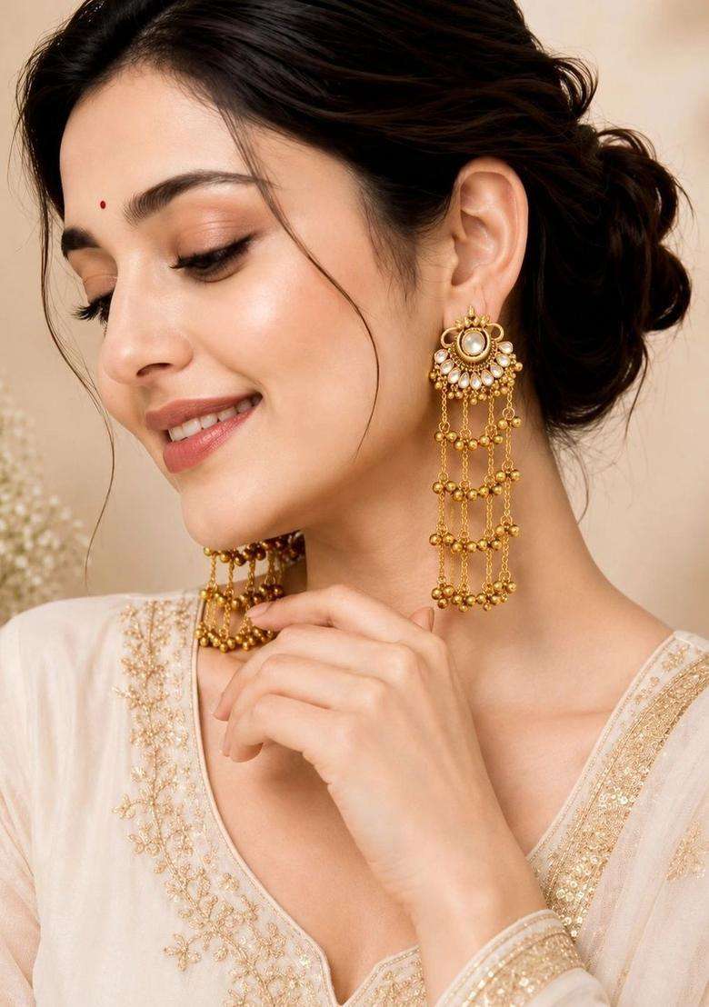 Gold-Plated Circular Chandbalis Earrings for Women | Traditional Ethnic Jewellery for Wedding & Festive Wear | Gift for Her - Indya