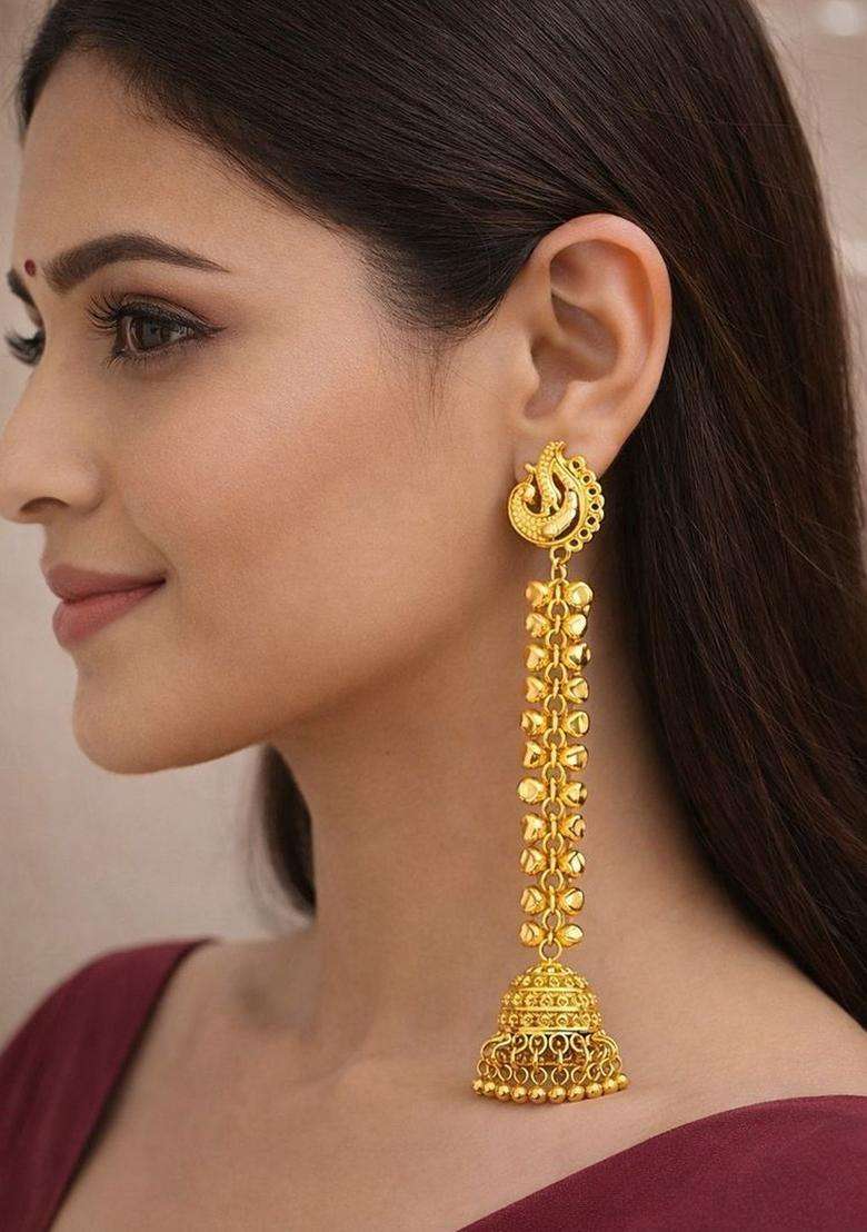 Gold-Plated Peacock Shaped Jhumkas Earrings for Women | Traditional Ethnic Jewellery for Wedding & Festive Wear | Gift for Her - Indya