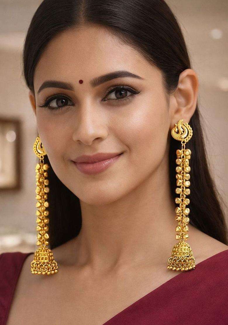 Gold-Plated Peacock Shaped Jhumkas Earrings for Women | Traditional Ethnic Jewellery for Wedding & Festive Wear | Gift for Her - Indya