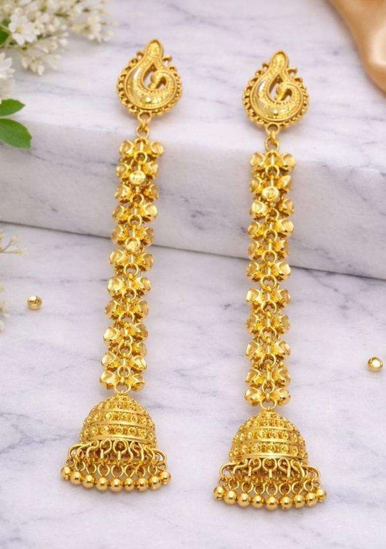 Gold-Plated Peacock Shaped Jhumkas Earrings for Women | Traditional Ethnic Jewellery for Wedding & Festive Wear | Gift for Her - Indya