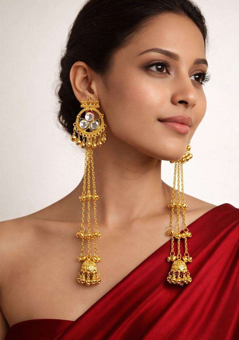 Gold-Plated Circular Drop Earrings for Women | Traditional Ethnic Jewellery for Wedding & Festive Wear | Gift for Her - Indya