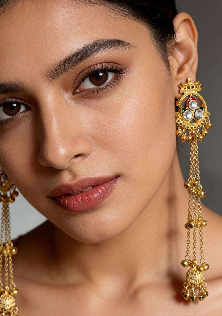 Gold-Plated Circular Drop Earrings for Women | Traditional Ethnic Jewellery for Wedding & Festive Wear | Gift for Her - Indya