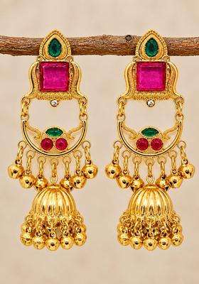 Gold-Plated Geometric Jhumkas Earrings for Women | Traditional Ethnic Jewellery for Wedding & Festive Wear | Gift for Her