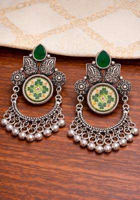 Silver-Plated Geometric Drop Earrings for Women | Traditional Ethnic Jewellery for Wedding & Festive Wear | Gift for Her