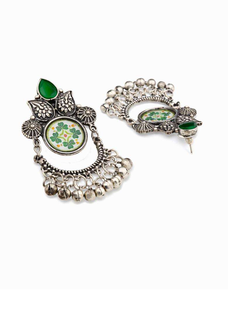 Silver-Plated Geometric Drop Earrings for Women | Traditional Ethnic Jewellery for Wedding & Festive Wear | Gift for Her - Indya