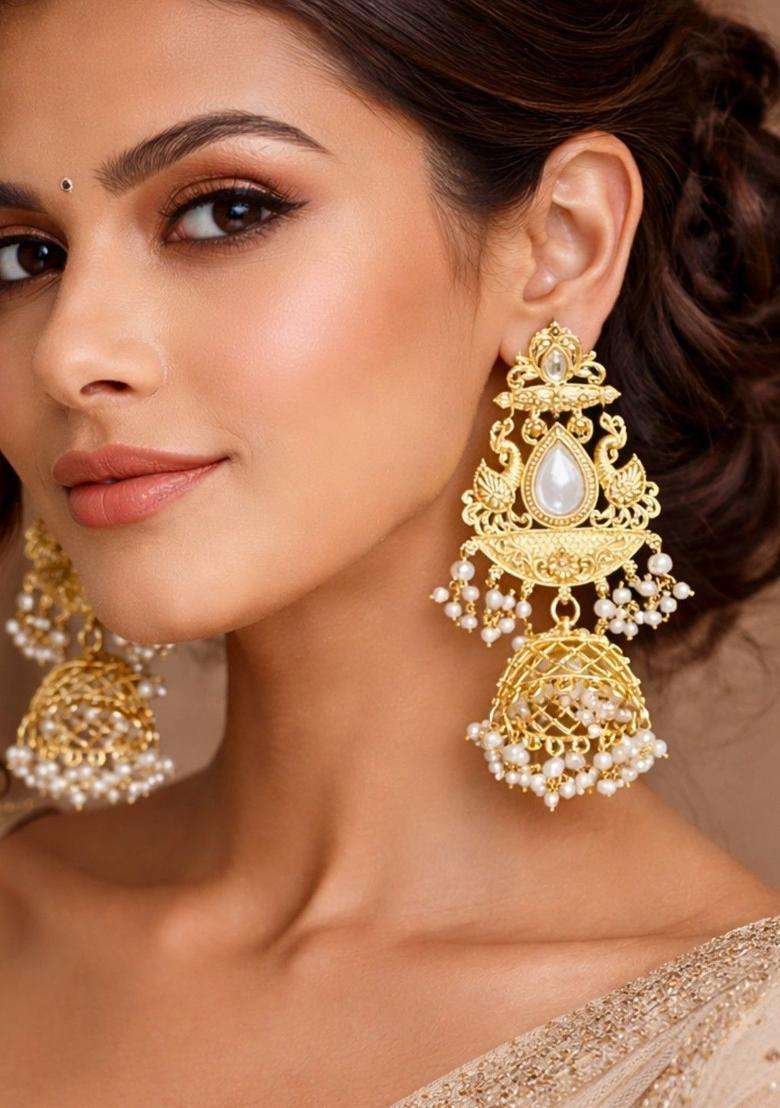 Gold-Plated Kashmiri Jhumkas Earrings for Women | Traditional Ethnic Jewellery for Wedding & Festive Wear | Gift for Her - Indya