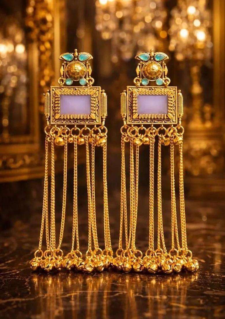 Gold-Plated Floral Drop Earrings with CZ Stone for Women | Traditional Ethnic Jewellery for Wedding & Festive Wear | Gift for Her - Indya
