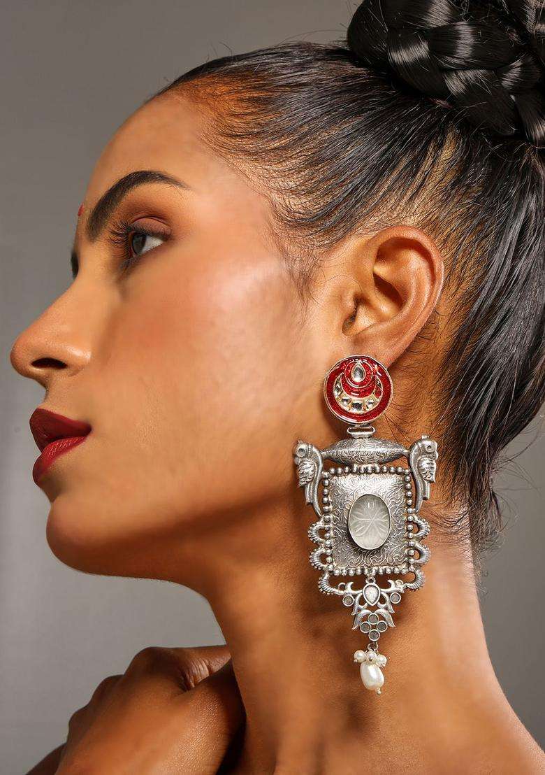 Silver-Plated Contemporary Drop Earrings for Women | Fusion Party & Festive Wear | Gift for Her - Indya