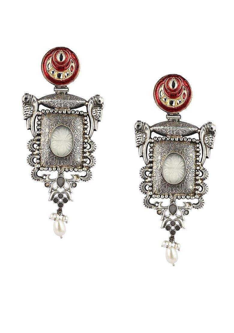 Silver-Plated Contemporary Drop Earrings for Women | Fusion Party & Festive Wear | Gift for Her - Indya