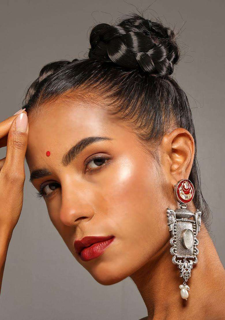 Silver-Plated Contemporary Drop Earrings for Women | Fusion Party & Festive Wear | Gift for Her - Indya