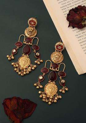 18K Gold-Plated Artificial Stones and Beads Geometric Drop Earrings for Women | Fusion Party & Festive Wear | Gift for Her