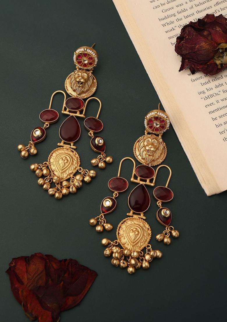 18K Gold-Plated Artificial Stones and Beads Geometric Drop Earrings for Women | Fusion Party & Festive Wear | Gift for Her - Indya