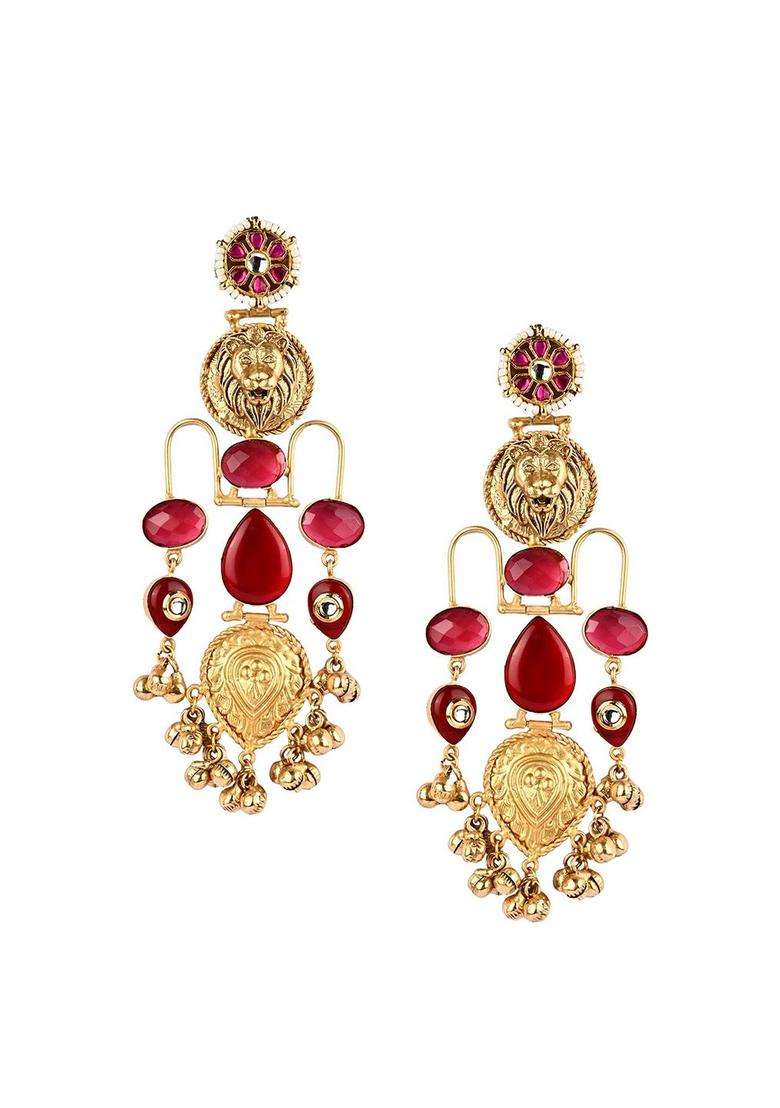 18K Gold-Plated Artificial Stones and Beads Geometric Drop Earrings for Women | Fusion Party & Festive Wear | Gift for Her - Indya