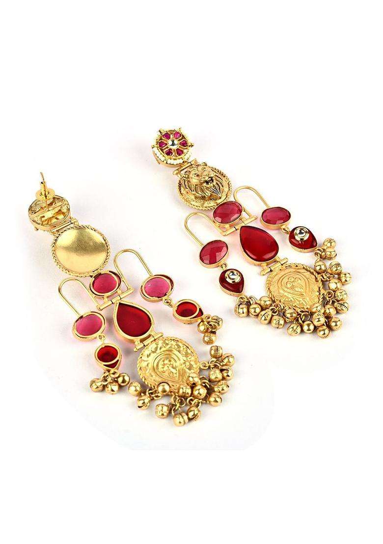 18K Gold-Plated Artificial Stones and Beads Geometric Drop Earrings for Women | Fusion Party & Festive Wear | Gift for Her - Indya