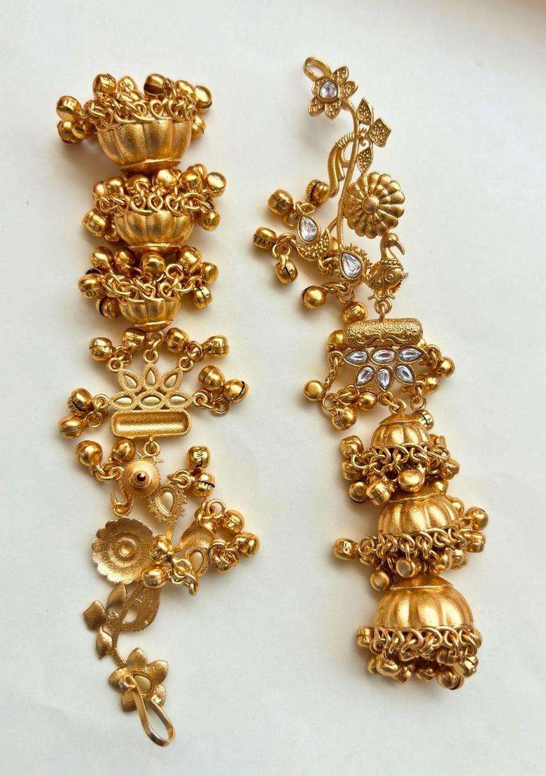 Gold-Plated White Stone Studded Dome Shaped Jhumka Earrings for Women | Traditional Ethnic Jewellery for Wedding & Festive Wear | Gift for Her - Indya