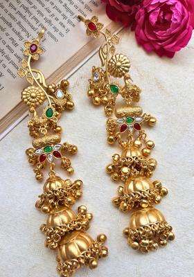 Gold-Plated Green and Red Stone Studded Dome Shaped Jhumka Earrings for Women | Traditional Ethnic Jewellery for Wedding & Festive Wear | Gift for Her
