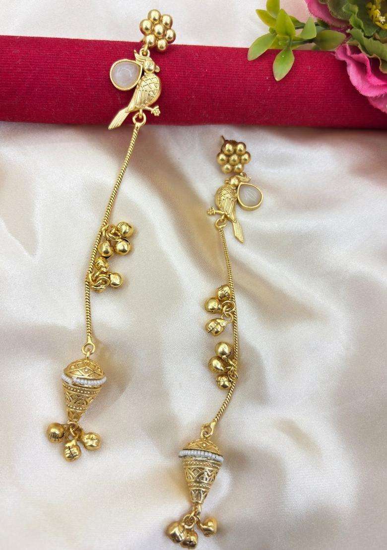 Gold-Plated Contemporary Long Drop Kashmiri Earrings for Women | Traditional Ethnic Jewellery for Wedding & Festive Wear | Gift for Her - Indya
