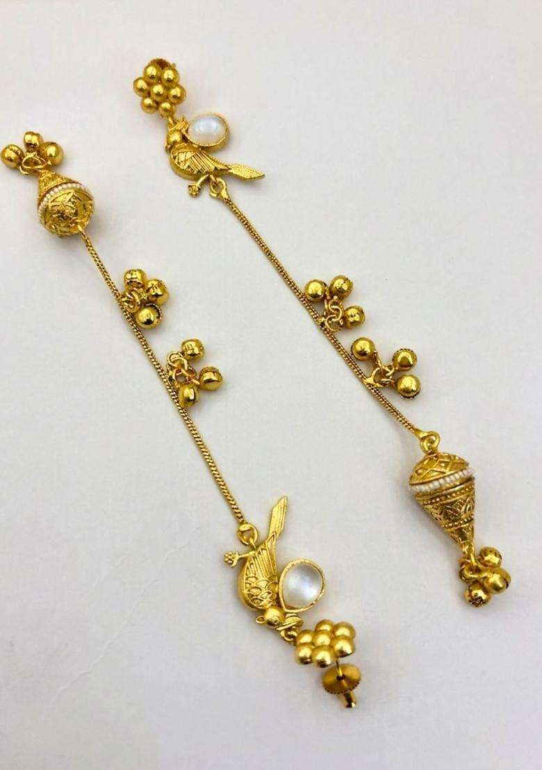Gold-Plated Contemporary Long Drop Kashmiri Earrings for Women | Traditional Ethnic Jewellery for Wedding & Festive Wear | Gift for Her - Indya