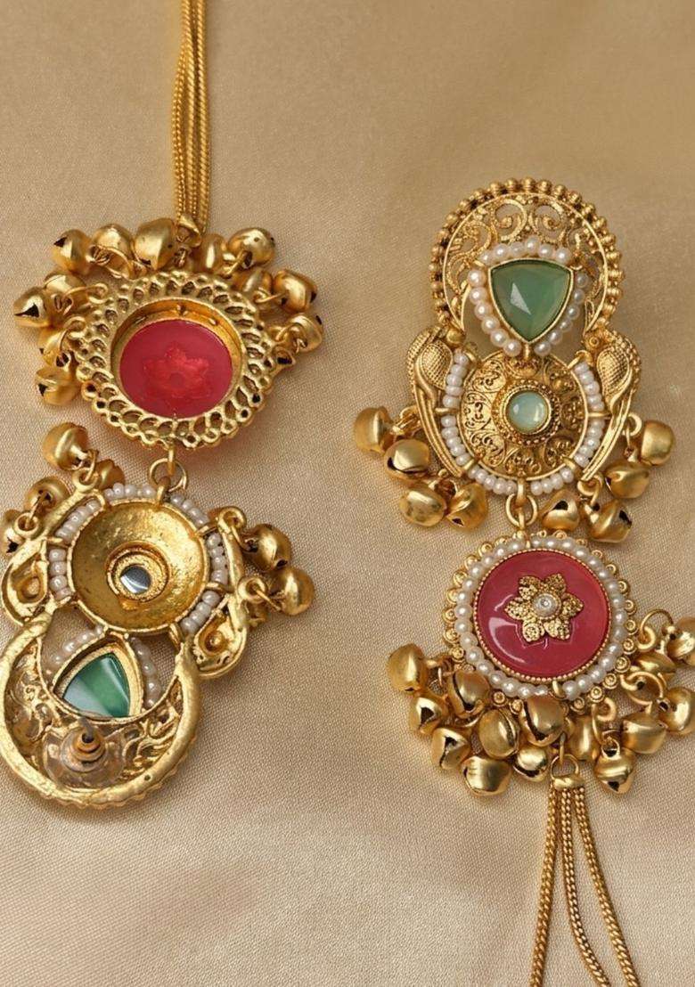 Premium Gold-Plated Peacock Shaped Kundan Stone Studded Kashmiri Ear Chain Drop Earrings for Women | Traditional Ethnic Jewellery for Wedding & Festive Wear | Gift for Her - Indya