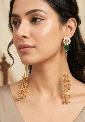 Gold-Plated Kundan Studded Traditional Kashmiri Floral Drop Earrings for Women | Traditional Ethnic Jewellery for Wedding & Festive Wear | Gift for Her
