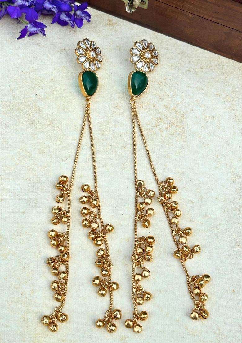 Gold-Plated Kundan Studded Traditional Kashmiri Floral Drop Earrings for Women | Traditional Ethnic Jewellery for Wedding & Festive Wear | Gift for Her - Indya
