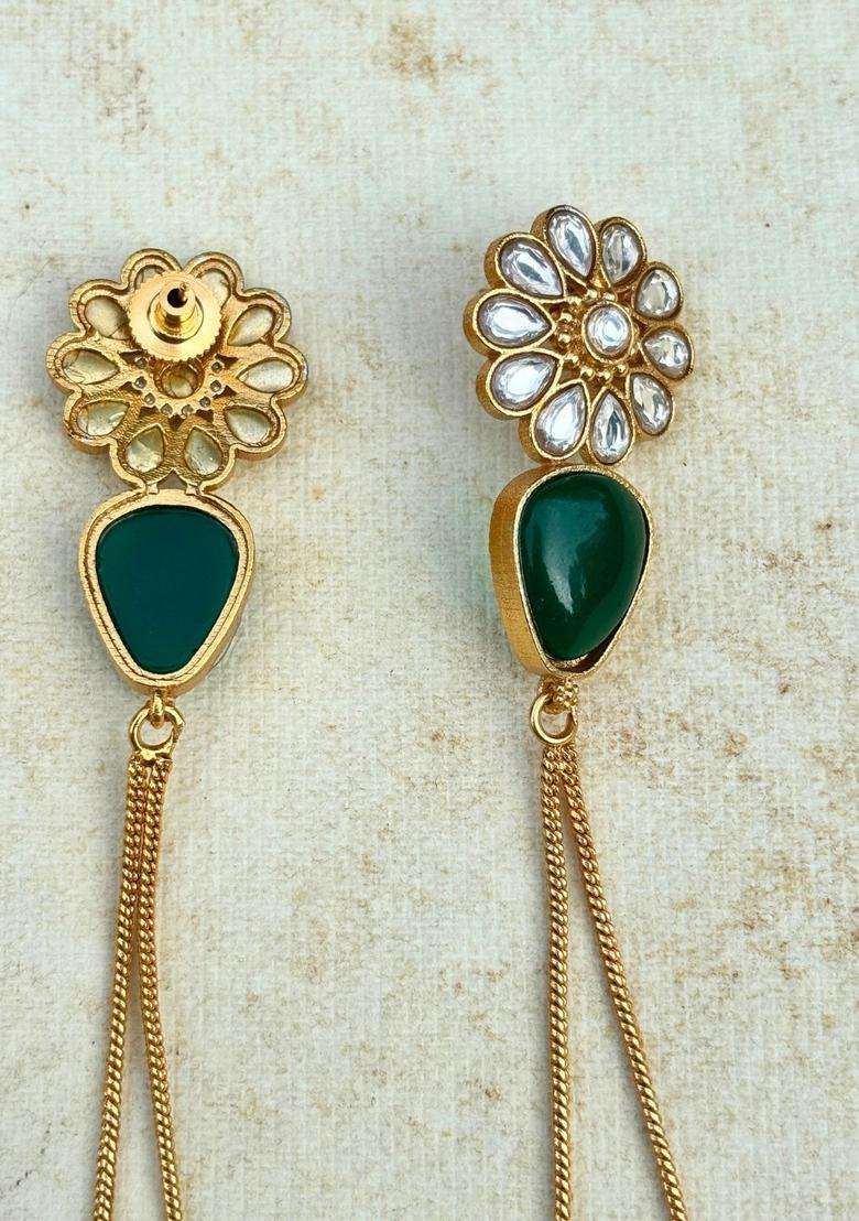 Gold-Plated Kundan Studded Traditional Kashmiri Floral Drop Earrings for Women | Traditional Ethnic Jewellery for Wedding & Festive Wear | Gift for Her - Indya