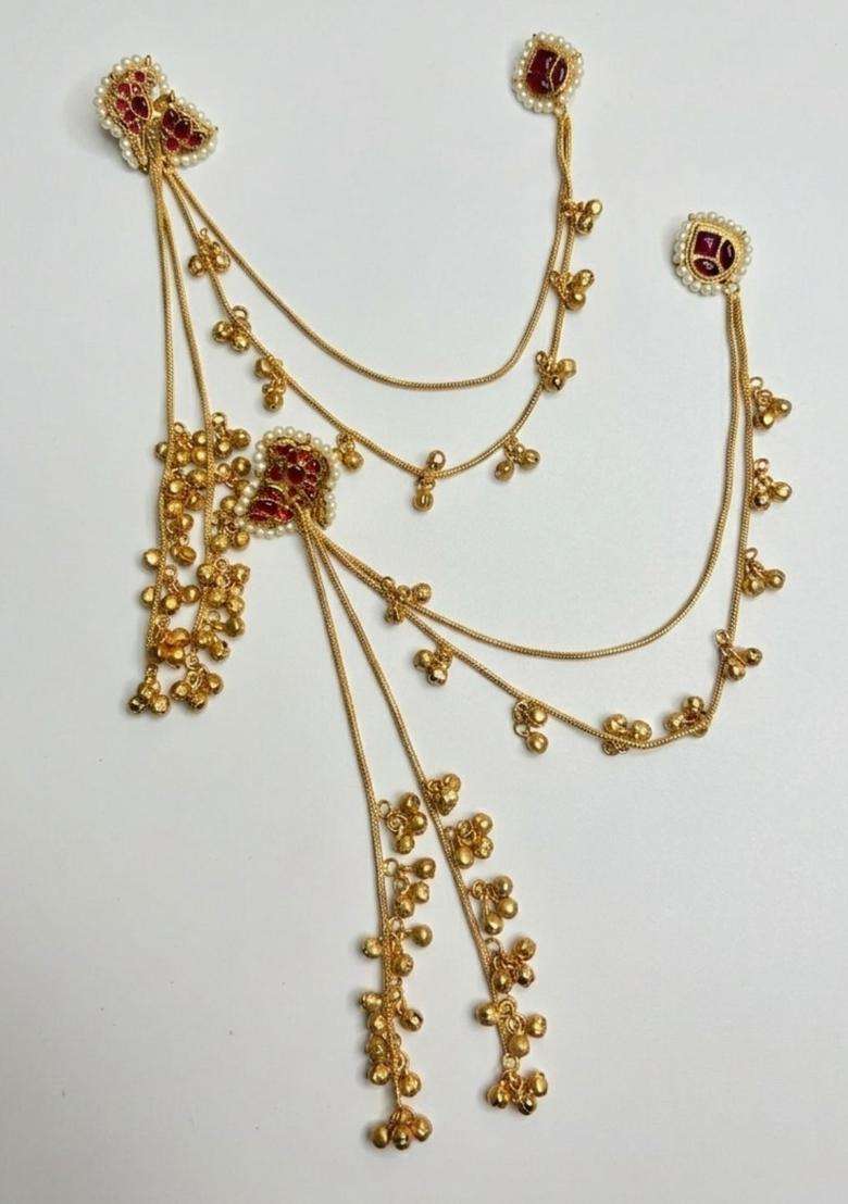 Gold-Plated Pink Kundan Studded Kaanchain Drop Earrings for Women | Traditional Ethnic Jewellery for Wedding & Festive Wear | Gift for Her - Indya