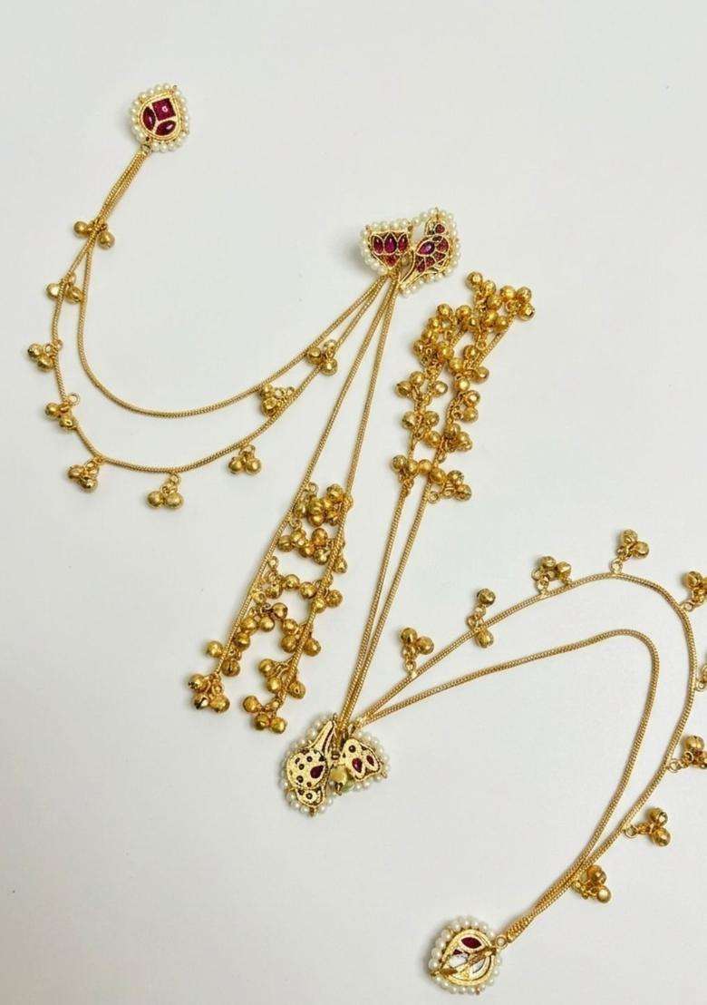 Gold-Plated Pink Kundan Studded Kaanchain Drop Earrings for Women | Traditional Ethnic Jewellery for Wedding & Festive Wear | Gift for Her - Indya