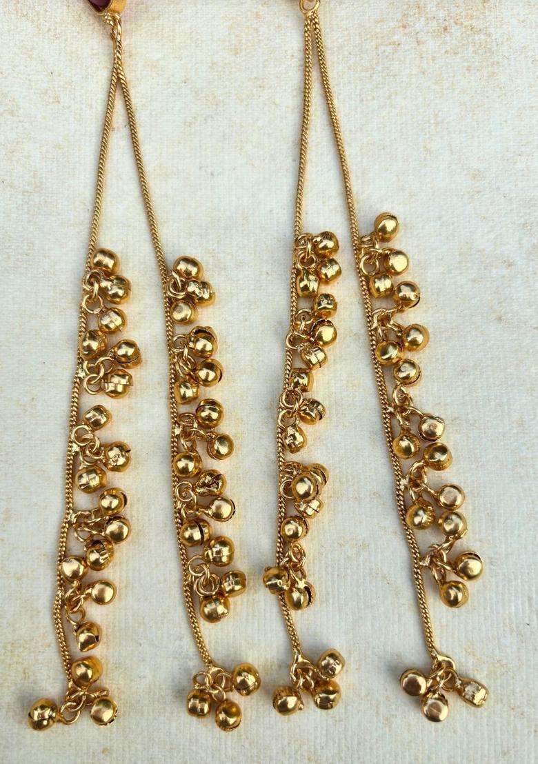 Gold-Plated Red Stone Studded Kashmiri Drop Earrings for Women | Traditional Ethnic Jewellery for Wedding & Festive Wear | Gift for Her - Indya