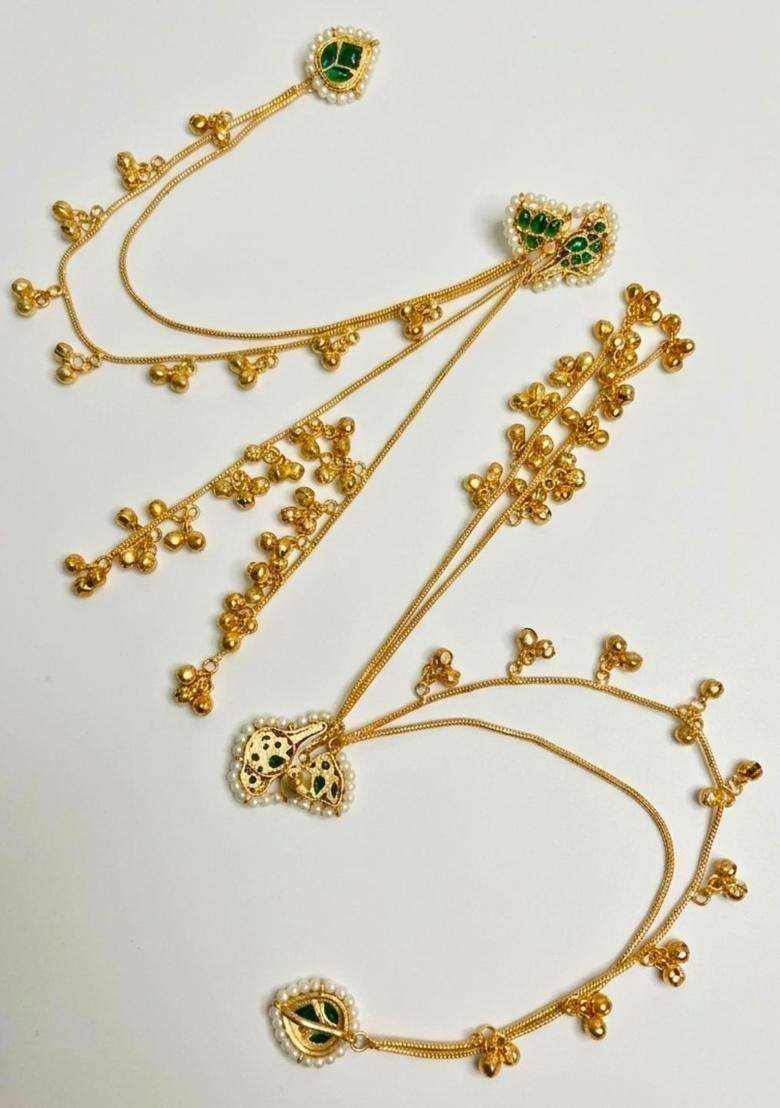 Gold-Plated Green Kundan Studded Kaanchain Drop Earrings for Women | Traditional Ethnic Jewellery for Wedding & Festive Wear | Gift for Her - Indya