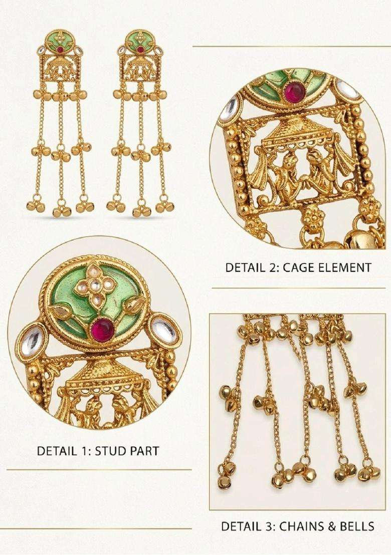 Gold-Plated Geometric Jhumkas Earrings for Men & Women | Traditional Ethnic Jewellery for Wedding & Festive Wear | Festive Gift - Indya
