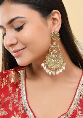 Copper Plated Artificial Beaded Crescent Shaped Drop Earrings for Women | Traditional Ethnic Jewellery for Wedding & Festive Wear | Gift for Her