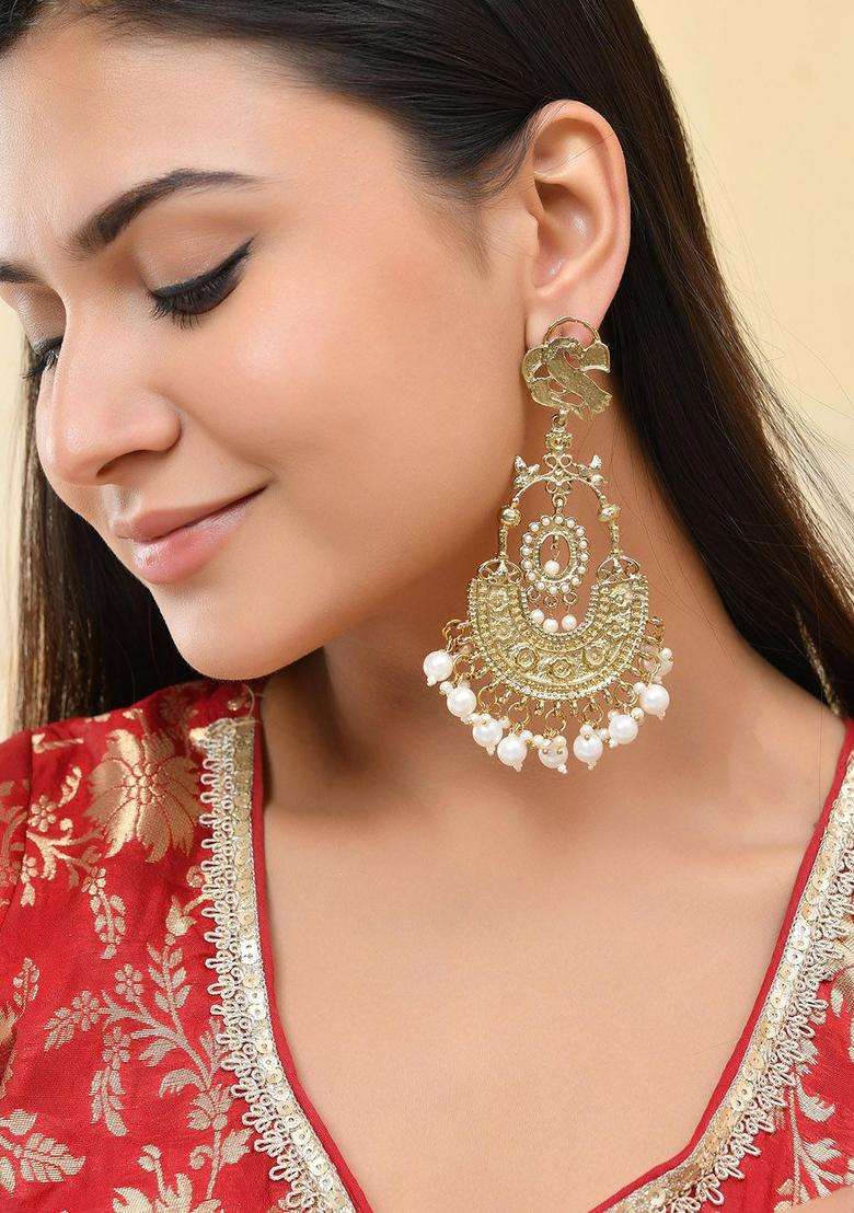 Copper Plated Artificial Beaded Crescent Shaped Drop Earrings for Women | Traditional Ethnic Jewellery for Wedding & Festive Wear | Gift for Her - Indya
