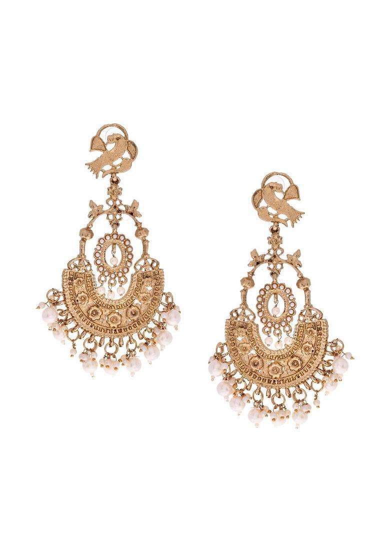 Copper Plated Artificial Beaded Crescent Shaped Drop Earrings for Women | Traditional Ethnic Jewellery for Wedding & Festive Wear | Gift for Her - Indya