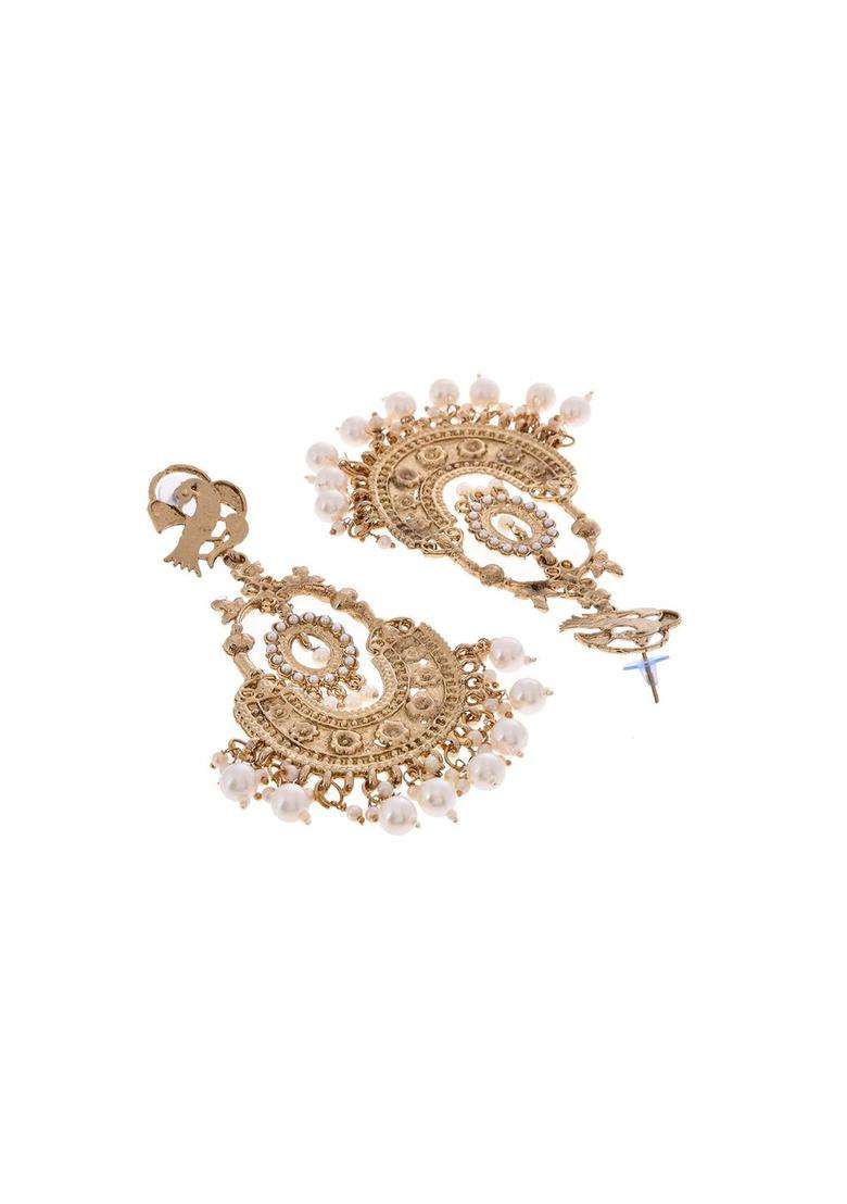 Copper Plated Artificial Beaded Crescent Shaped Drop Earrings for Women | Traditional Ethnic Jewellery for Wedding & Festive Wear | Gift for Her - Indya