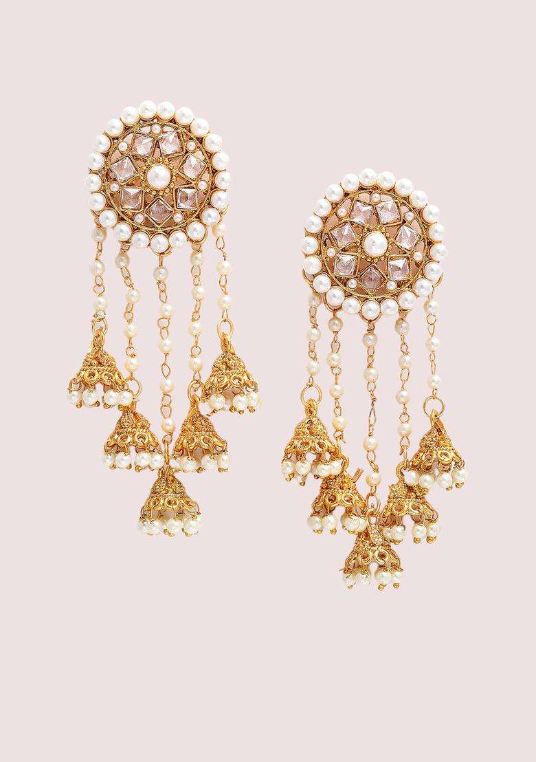 Gold-Plated Circular Drop Earrings for Women | Traditional Ethnic Jewellery for Wedding & Festive Wear | Gift for Her - Indya