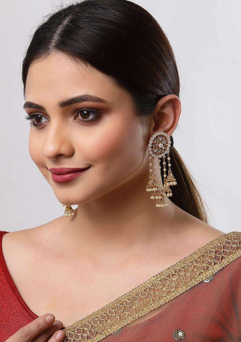 Gold-Plated Circular Drop Earrings for Women | Traditional Ethnic Jewellery for Wedding & Festive Wear | Gift for Her - Indya