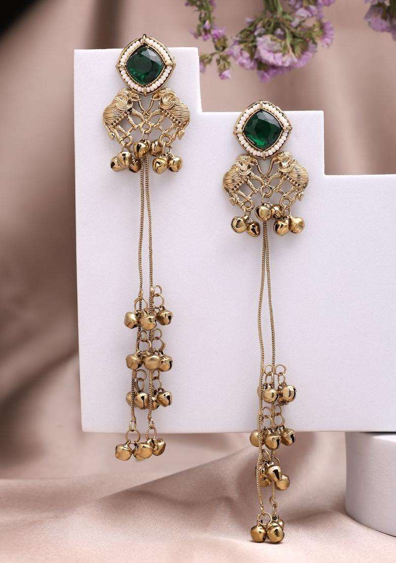 Gold-Plated Geometric Drop Earrings for Women | Traditional Ethnic Jewellery for Wedding & Festive Wear | Gift for Her - Indya