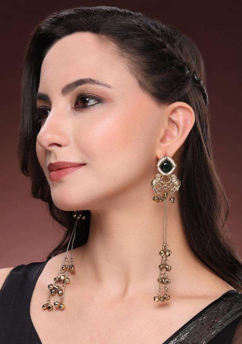 Gold-Plated Geometric Drop Earrings for Women | Traditional Ethnic Jewellery for Wedding & Festive Wear | Gift for Her - Indya