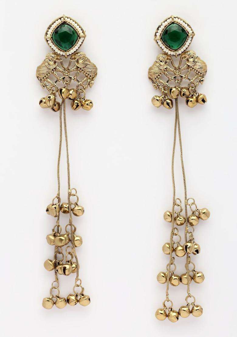 Gold-Plated Geometric Drop Earrings for Women | Traditional Ethnic Jewellery for Wedding & Festive Wear | Gift for Her - Indya